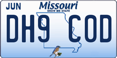 MO license plate DH9C0D