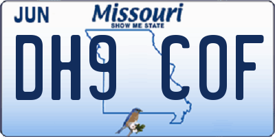 MO license plate DH9C0F