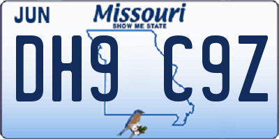 MO license plate DH9C9Z