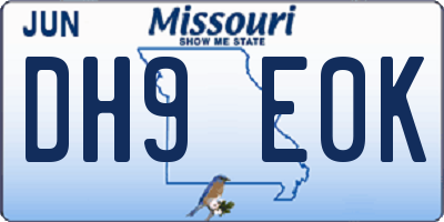 MO license plate DH9E0K