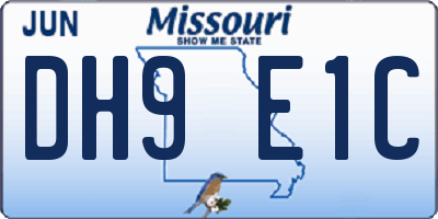 MO license plate DH9E1C