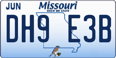 MO license plate DH9E3B