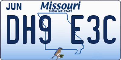 MO license plate DH9E3C