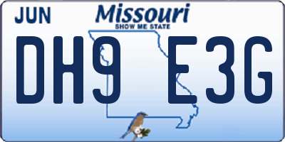 MO license plate DH9E3G
