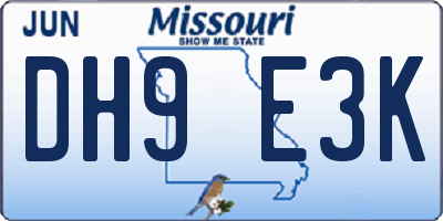 MO license plate DH9E3K