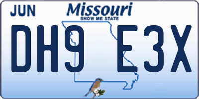 MO license plate DH9E3X