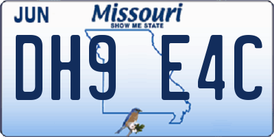 MO license plate DH9E4C