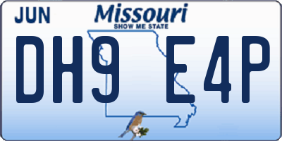 MO license plate DH9E4P