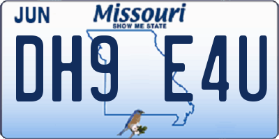 MO license plate DH9E4U