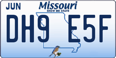 MO license plate DH9E5F