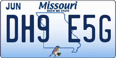 MO license plate DH9E5G