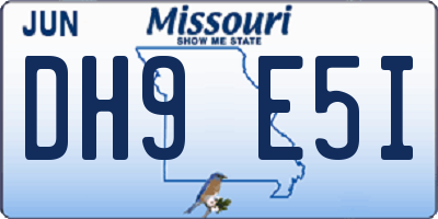 MO license plate DH9E5I