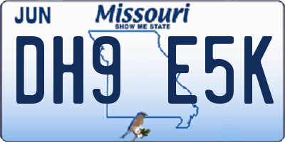 MO license plate DH9E5K