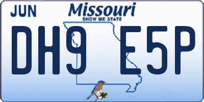 MO license plate DH9E5P