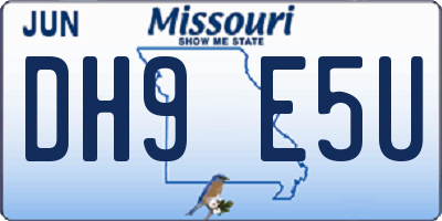 MO license plate DH9E5U