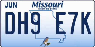 MO license plate DH9E7K