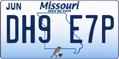 MO license plate DH9E7P
