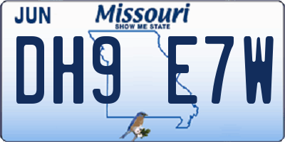 MO license plate DH9E7W