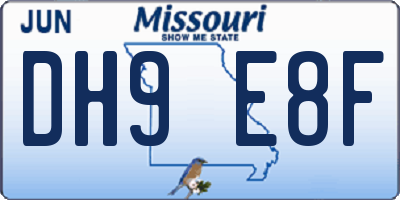 MO license plate DH9E8F