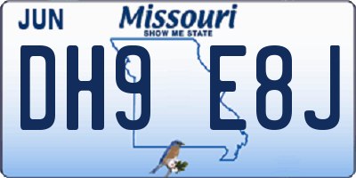 MO license plate DH9E8J