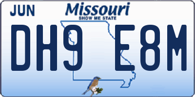 MO license plate DH9E8M