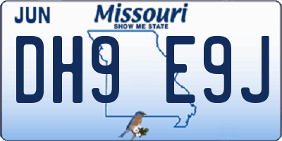 MO license plate DH9E9J