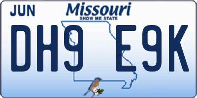 MO license plate DH9E9K