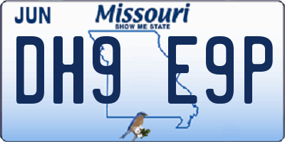 MO license plate DH9E9P