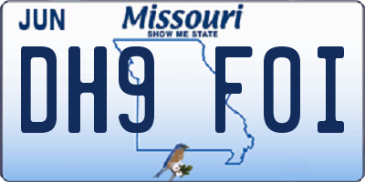 MO license plate DH9F0I