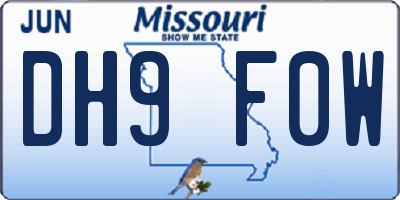 MO license plate DH9F0W