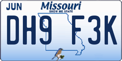 MO license plate DH9F3K