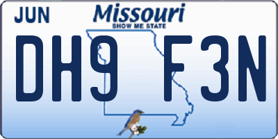 MO license plate DH9F3N