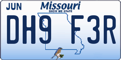 MO license plate DH9F3R