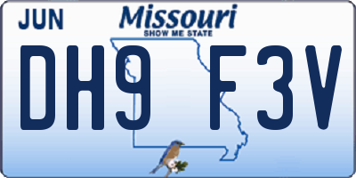 MO license plate DH9F3V