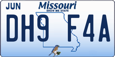 MO license plate DH9F4A