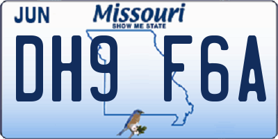 MO license plate DH9F6A
