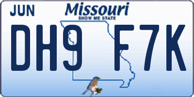 MO license plate DH9F7K