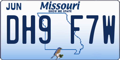 MO license plate DH9F7W
