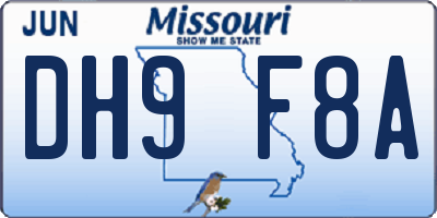 MO license plate DH9F8A