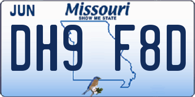 MO license plate DH9F8D
