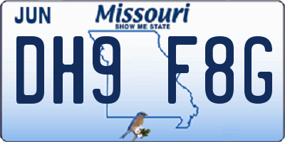 MO license plate DH9F8G