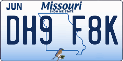MO license plate DH9F8K