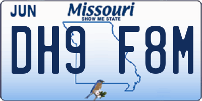 MO license plate DH9F8M