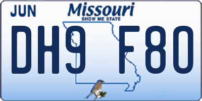 MO license plate DH9F8O