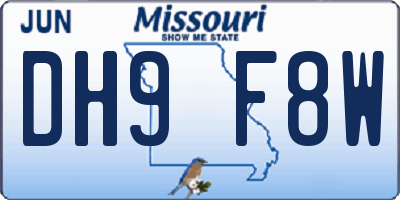 MO license plate DH9F8W