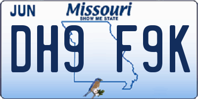 MO license plate DH9F9K