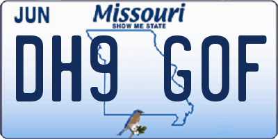 MO license plate DH9G0F