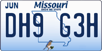 MO license plate DH9G3H