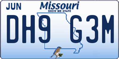 MO license plate DH9G3M