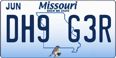 MO license plate DH9G3R